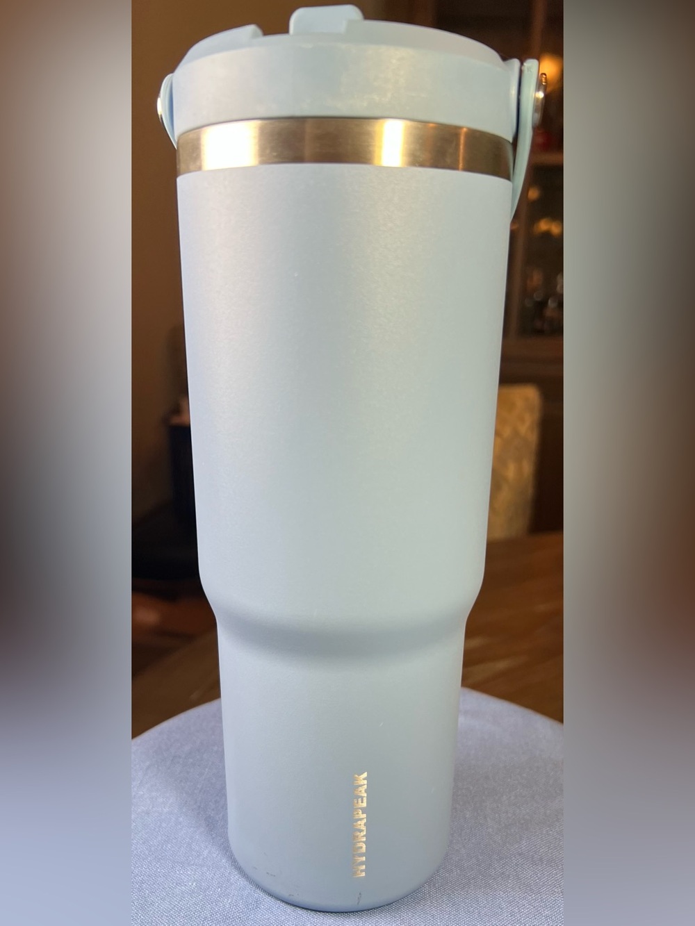 Hydrapeak 32 oz Light Blue Insulated Travel Tumbler with Gold Accent